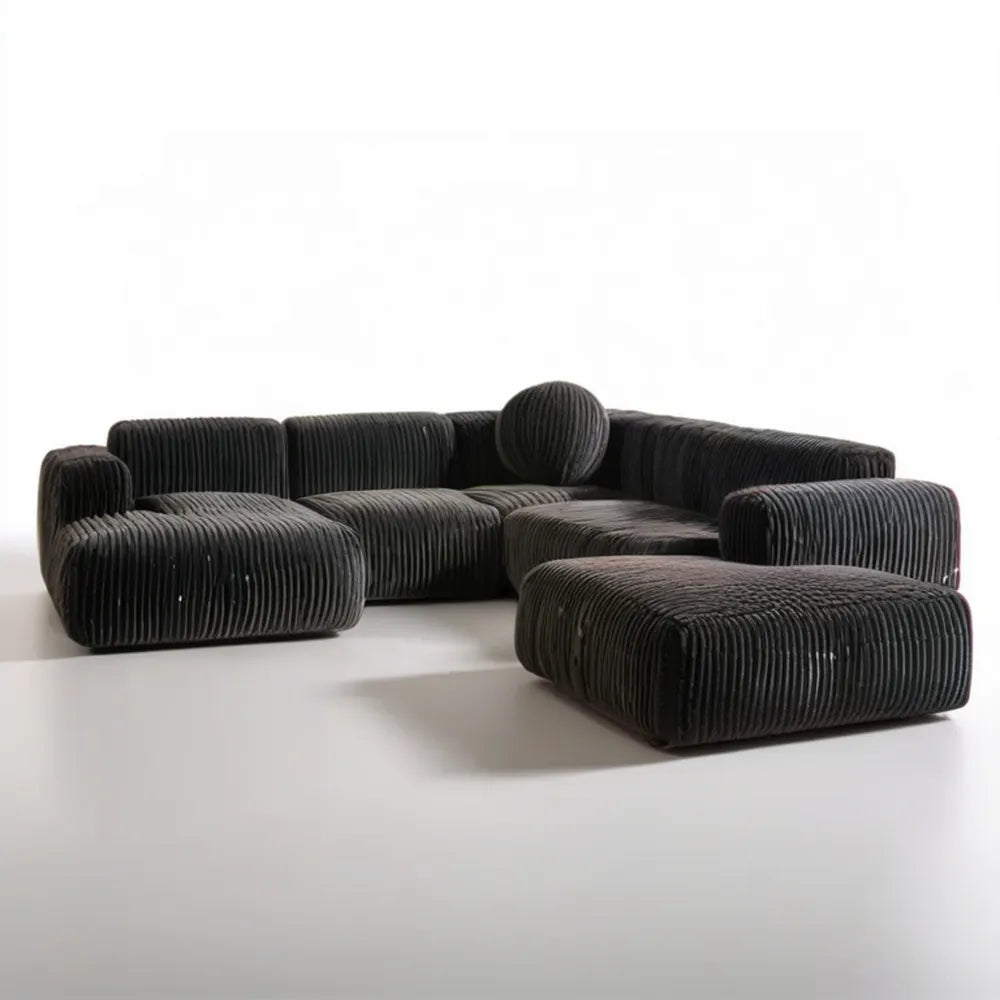 Modułowa sofa narożna 4-osobowa z ottomaną, czarna, 310 x 220 x 70 cm