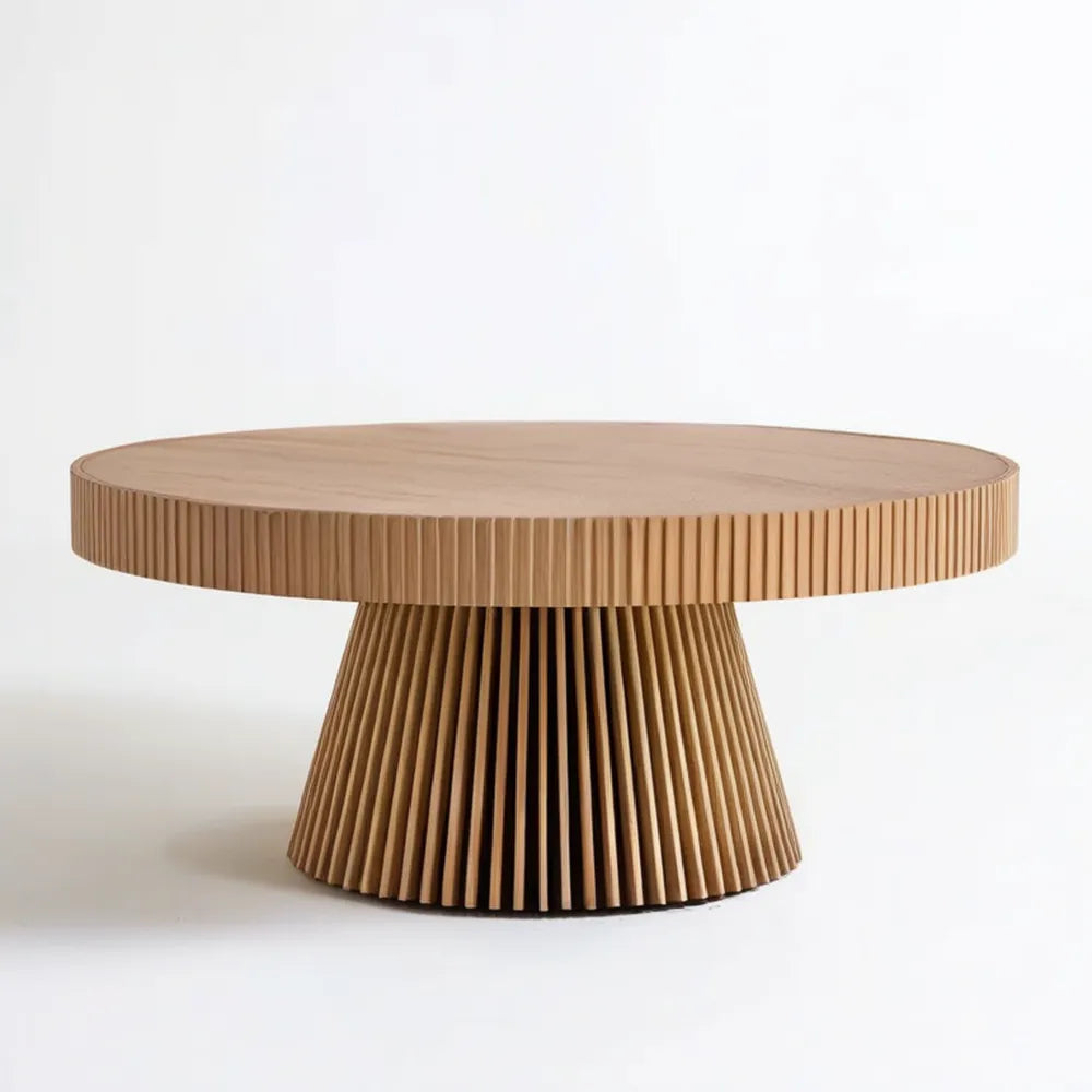 Okrągły stolik kawowy z MDF z fornirem dębowym, Ø 80 × 40 cm, naturalny dąb