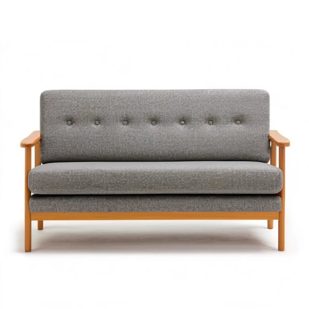Szara sofa dwuosobowa w stylu skandynawskim 120 x 75 x 80 cm