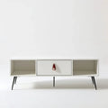 Biała szafka RTV z płyty MDF z czarnymi stalowymi nogami, 140 x 40 x 55 cm