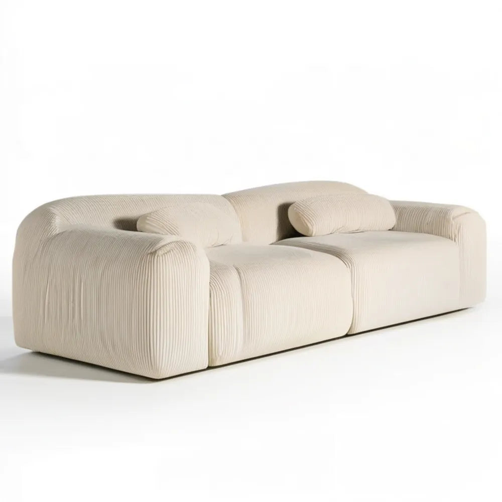 Kremowa sofa dwuosobowa ze sztruksową tapicerką 220 x 100 x 70 cm
