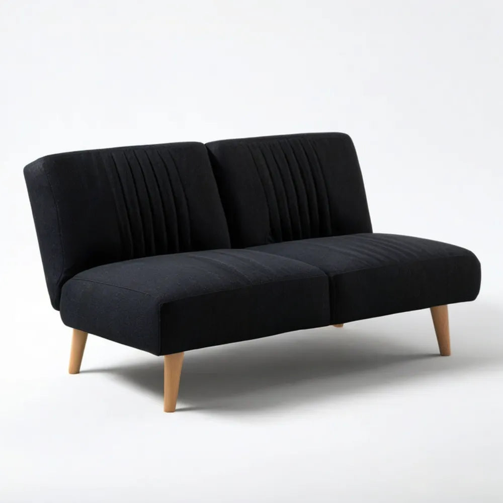 Czarna sofa dwuosobowa z welurowym obiciem i bukowymi nogami 130 x 75 x 80 cm