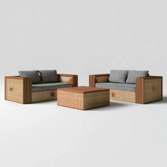 Zestaw ogrodowy: 2 dwuosobowe sofy 150 × 80 × 70 cm i stolik kawowy 100 × 60 × 40 cm, brązowo-szary