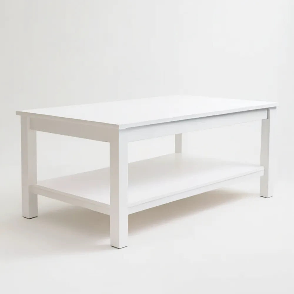 Biały prostokątny stolik kawowy z półką MDF 100 x 50 x 45 cm