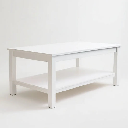 Biały prostokątny stolik kawowy z półką MDF 100 x 50 x 45 cm