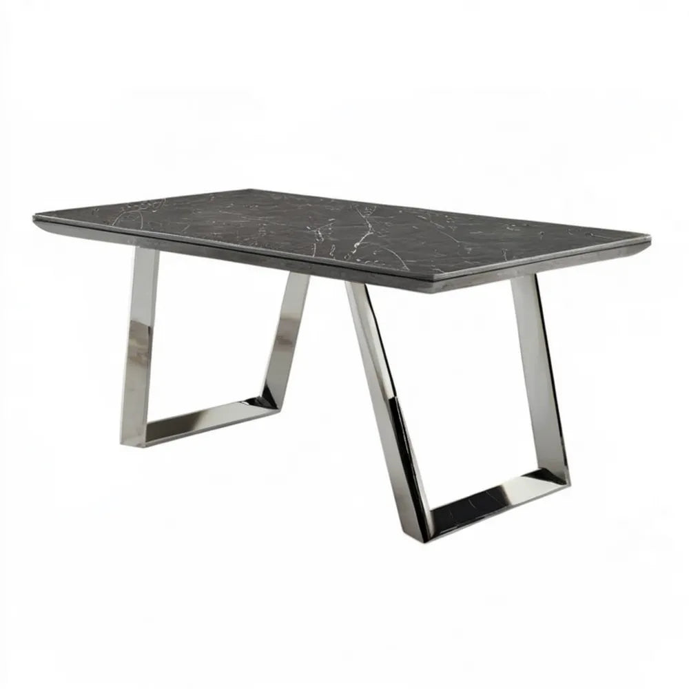 Prostokątny stolik kawowy 120 x 60 x 45 cm ze spiekiem kamiennym, czarno-srebrny