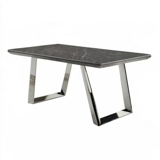 Prostokątny stolik kawowy 120 x 60 x 45 cm ze spiekiem kamiennym, czarno-srebrny