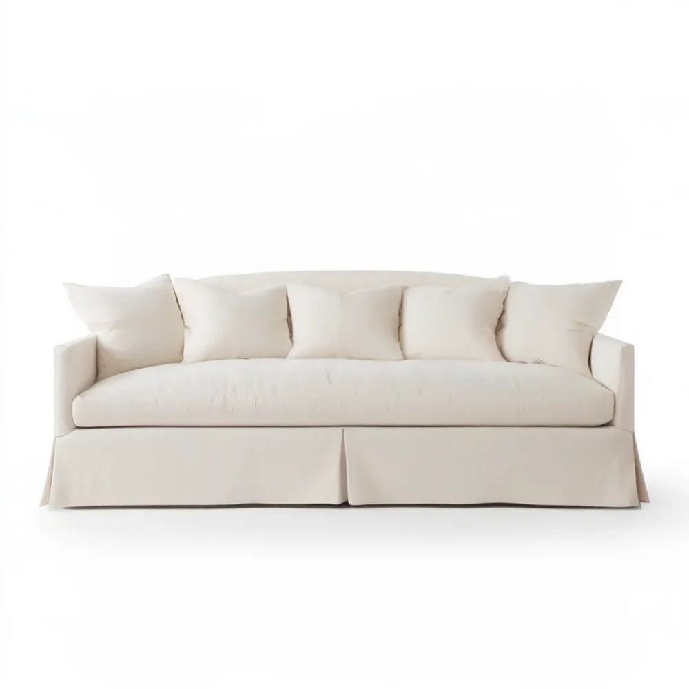 Trzyosobowa sofa kremowa z pokryciem poliestrowym, 220 × 95 × 85 cm