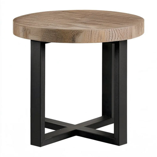 Okrągły stolik boczny z blatem MDF w okleinie dębowej, czarną stalową podstawą, Ø 50 cm, wys. 55 cm